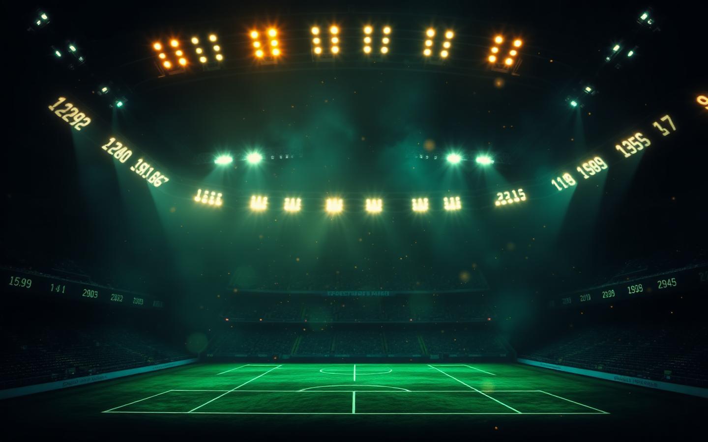 Dark stadium lights with sports data visualizations
